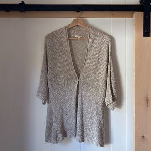 Eileen Fisher Linen Blend Quarter Sleeve Beige Cardigan